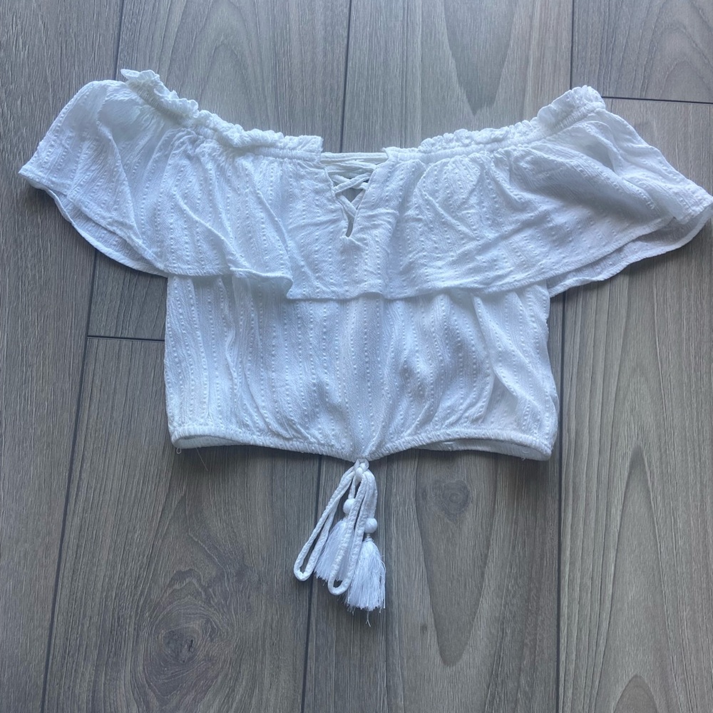 American Eagle Off the shoulder White Ruffle Top